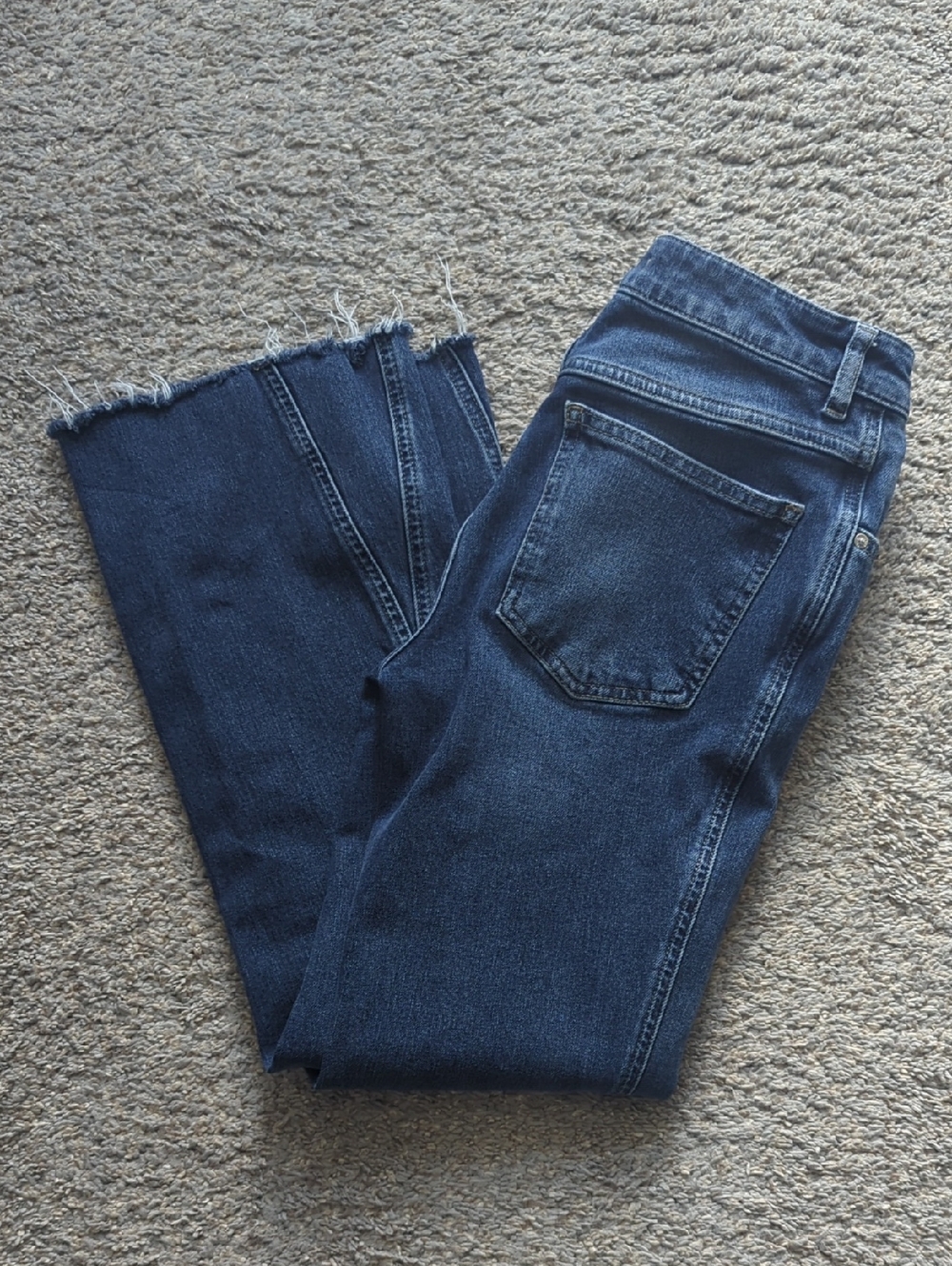 Free People Dark Blue High-Rise Wide-Leg Jeans with Raw Hem